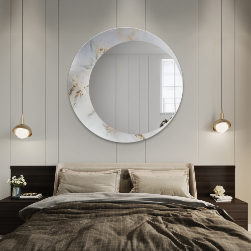 Oglindă rotundă pe marmură alb-auriu – MARBLE MARLUCE