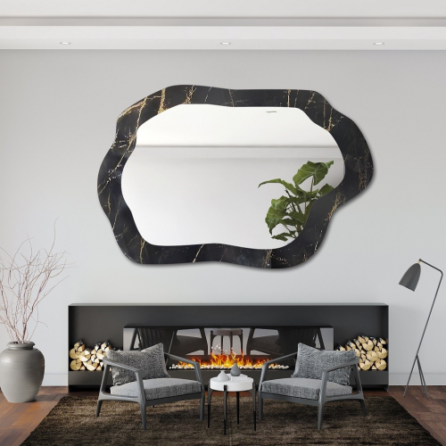 Oglindă neregulată pe marmură negru-auriu – MARBLE VERDI