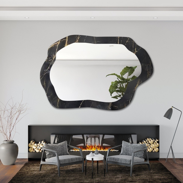 Oglindă neregulată pe marmură negru-auriu – MARBLE VERDI