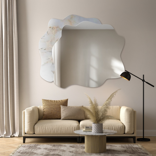 Oglindă neregulată pe marmură alb-auriu – MARBLE BIALORO