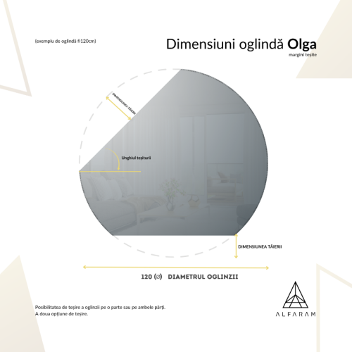 Oglindă rotundă pentru mansardă cu margini teșite și iluminare LED – OLGA LED