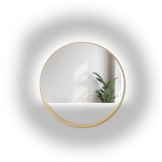 Oglindă rotundă în ramă de MDF auriu SLIM cu spațiu liber - OLENA LED