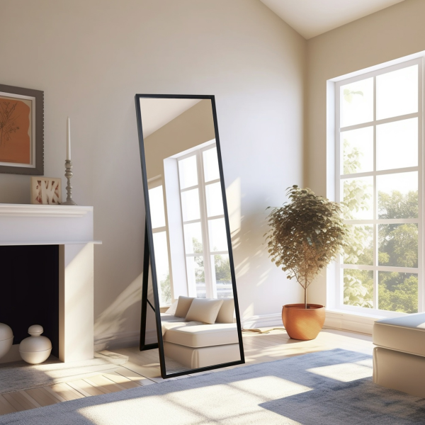 Oglindă de podea pentru dressing, în ramă subțire din lemn - 3005 - culoarea ramei la alegere