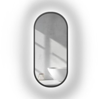 Oglindă ovală cu ramă neagră din MDF cu iluminare - OSKAR LED - culoarea ramei la alegere