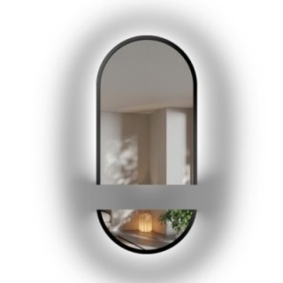 Oglindă ovală în ramă neagră din mdf în două părți cu iluminare - OSKAR LED - culoarea ramei la alegere