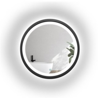 Oglindă rotundă cu ramă din mdf negru mat cu iluminare sablată - OTIS LED - culoarea ramei la alegere