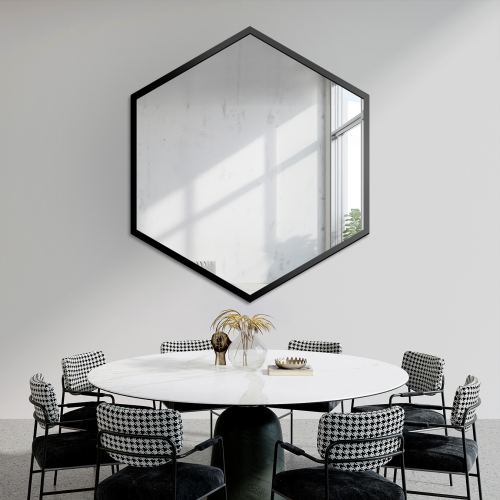 Oglindă de formă geometrică în ramă – HEXA ÎN CADRU