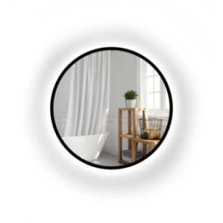 Oglindă rotundă în ramă MDF negru mat cu iluminare - OTTO LED - culoarea ramei la alegere