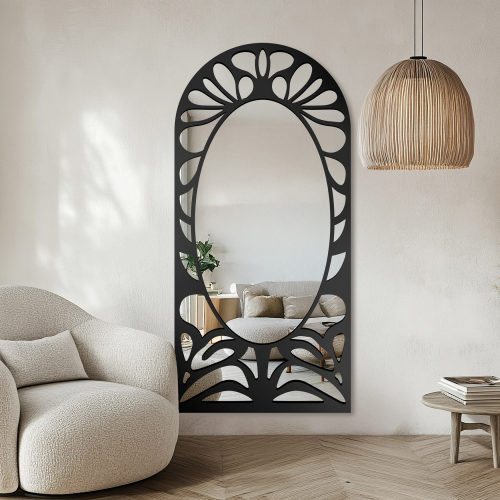 Oglindă semi-ovală cu decor MDF ajurat – VERONELLE ROSAVA 95x200