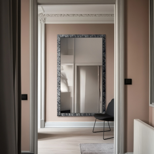 Oglindă în ramă lată din lemn argintiu – 9502001