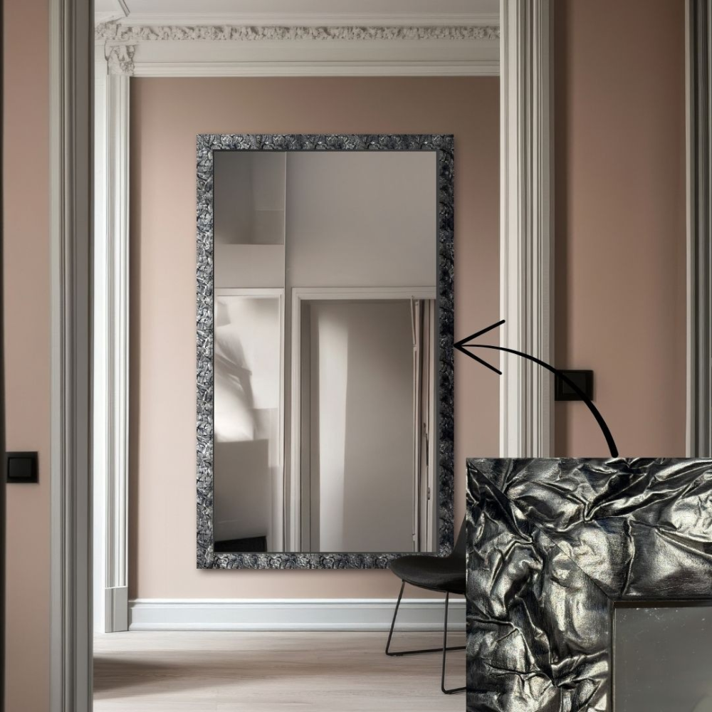 Oglindă în ramă lată din lemn argintiu – 9502001