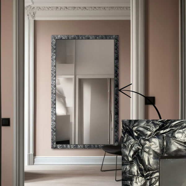 Oglindă în ramă lată din lemn argintiu – 9502001