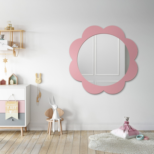 Oglindă decorativă de perete pentru copii în ramă MDF - FLOARE