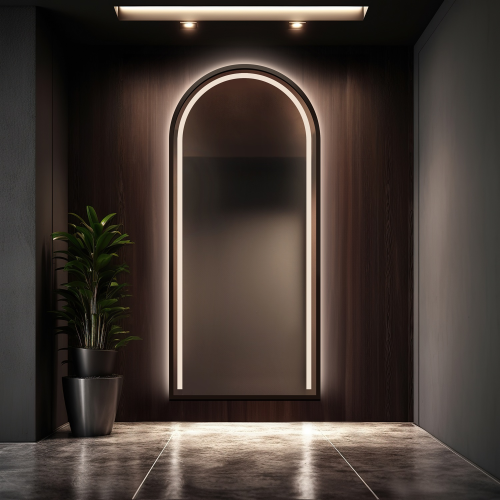 Oglindă semiovală cu iluminare în ramă MDF – PLATO ÎN CADRU LED