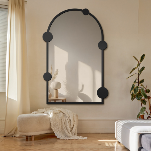 Oglindă semiovală cu inele pe un cadru din mdf - ARCULA - culoarea ramei la alegere