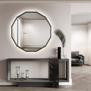 Oglindă multi-unghiulară cu ramă neagră din MDF - WIELO LED - culoarea ramei la alegere