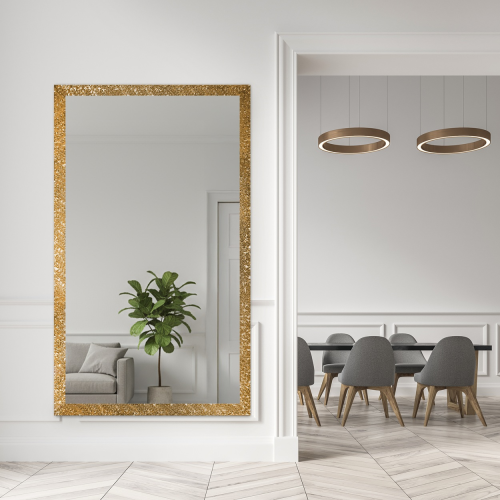 Oglindă Glamour cu ramă aurie, lucioasă - 8002002