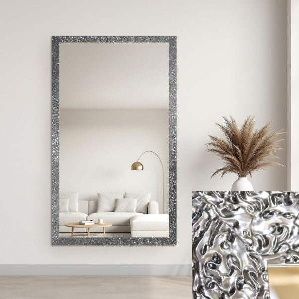 Oglindă Glamour cu ramă argintie, lucioasă - 8002003