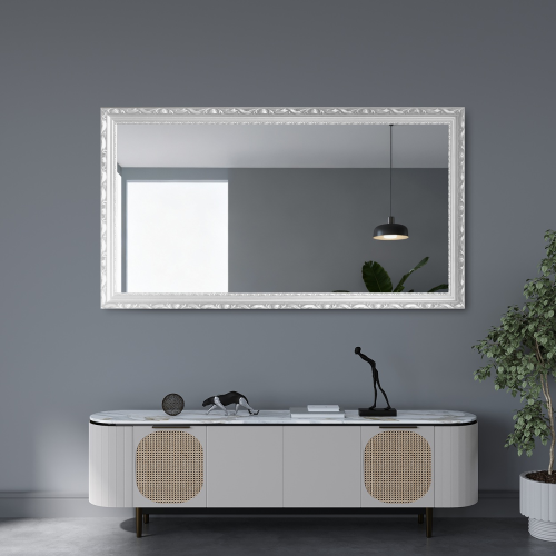 Oglindă în ramă de lemn ornamentală albă - 5004001