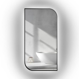 Oglindă din MDF negru cu ramă SLIM cu iluminare - LED TEARDROP - alegerea culorii ramei
