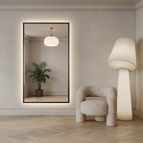 Oglindă în ramă neagră cu iluminare - 1503 LED - pe măsură