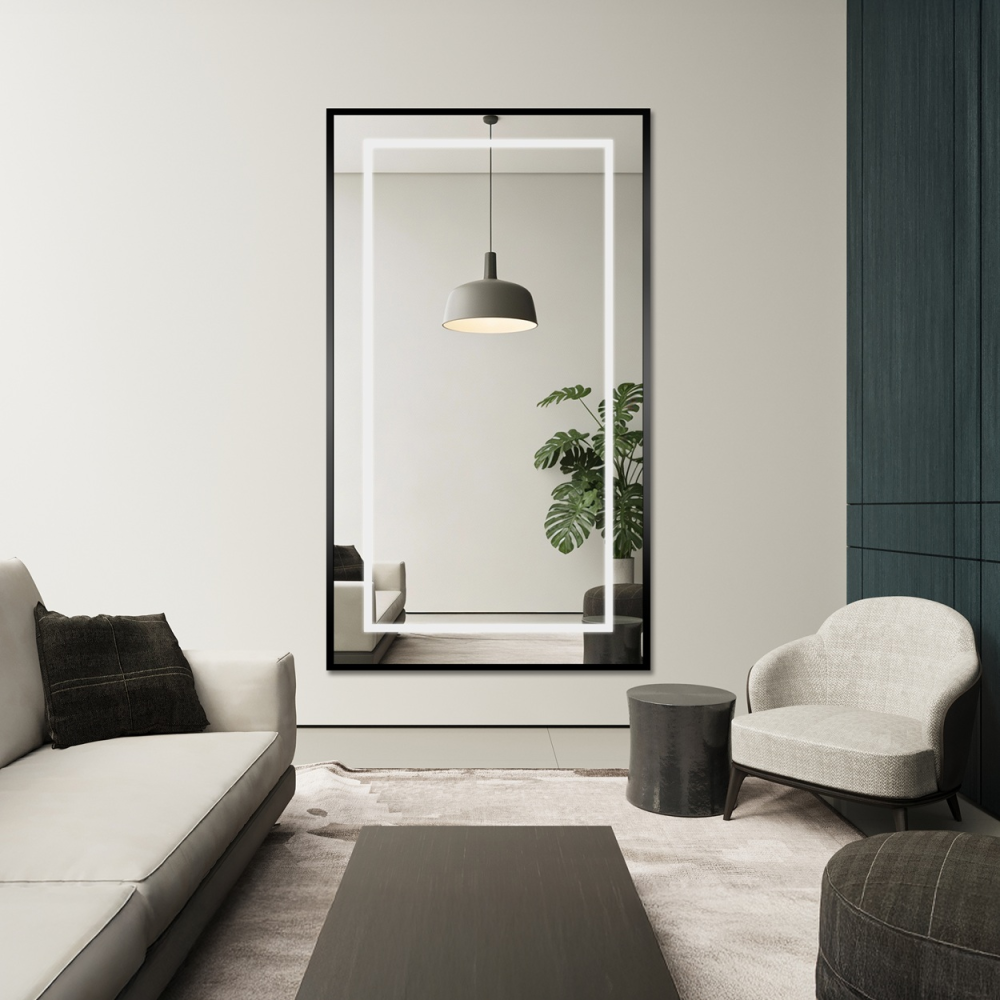 Oglindă în ramă neagră cu iluminare - 1503 LED I - culoarea ramei la alegere