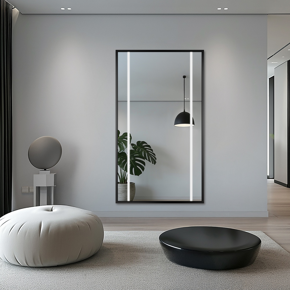Oglindă cu ramă neagră cu iluminare - 1503 LED II - culoare la alegere a ramei