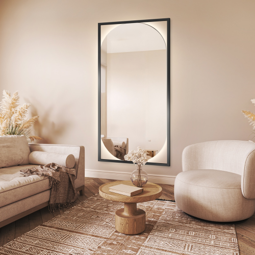 Oglindă ovală modernă în ramă de lemn cu iluminare - RENA LED