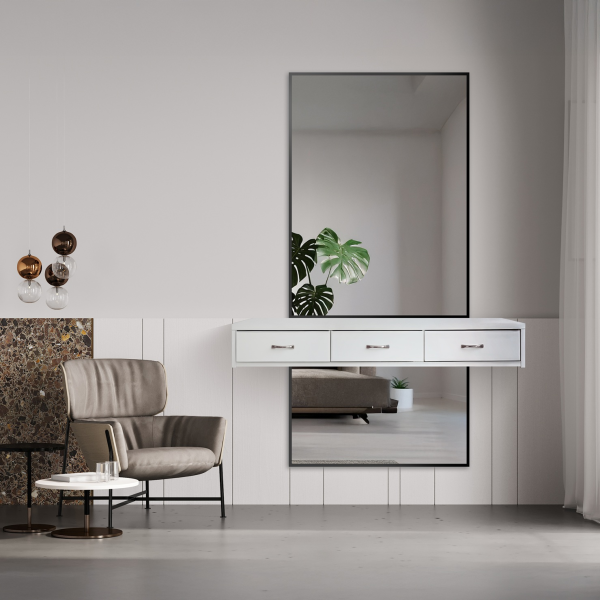 Oglindă cu ramă neagră pentru măsuță de toaletă în două părți - 1503 - culoarea ramei la alegere