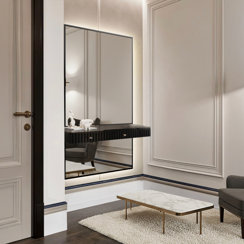 Oglindă în ramă neagră pentru măsuță de toaletă în două părți cu iluminare LED - 1503 LED - culoarea ramei la alegere