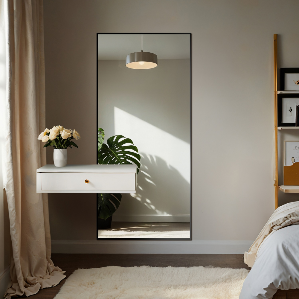 Oglindă mare modernă în ramă de lemn cu decupaj de dulap 1503