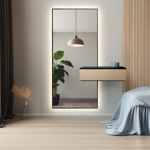 Oglindă modernă cu ramă și decupaj pentru dulap cu iluminare cu LED 1503