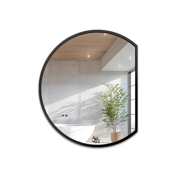Oglindă rotundă cu ramă neagră mată din mdf - OTTO LATURĂ TĂIATĂ