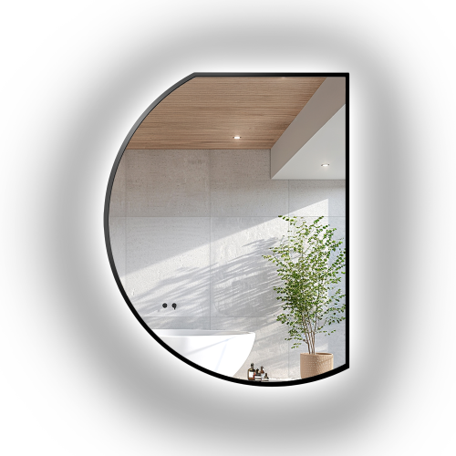 Oglindă de formă neregulată în cadru mdf negru mat cu iluminare - ODETTA LED