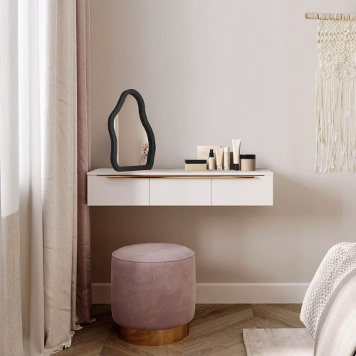 Oglindă cosmetică în ramă din MDF negru - STONE PETITE