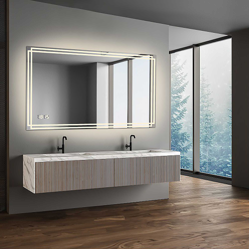 Oglindă de baie dreptunghiulară cu ceas digital - MARLA LED PREMIUM