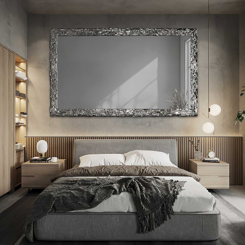 Oglindă de perete elegantă, cu ramă argintie și suprafață de oglindă grafit – CLAUDE GRAPHITE
