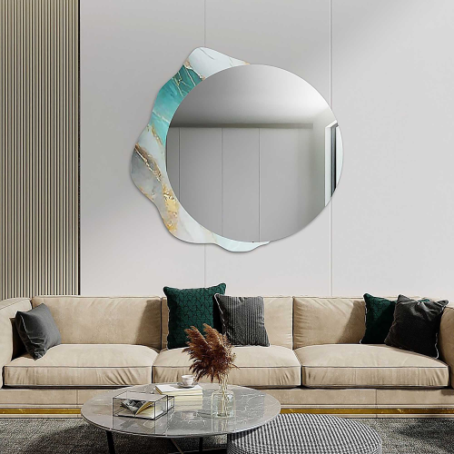 Oglindă rotundă pe marmură verde neregulată – MARBLE FERRO