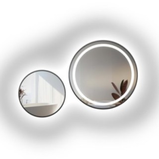 Set de oglinzi rotunde sablate, cu ramă neagră din MDF SLIM, cu iluminare din spate STELLA LED - la alegere culoarea ramei