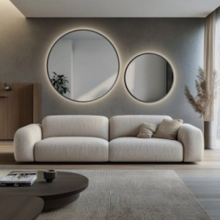 Set de oglinzi rotunde cu ramă neagră din MDF SLIM cu iluminare - OTYLIA LED SET - culoarea ramei la alegere