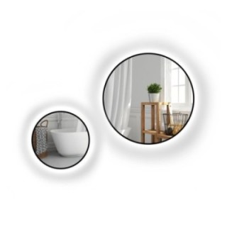 Set de oglinzi rotunde cu ramă neagră din MDF SLIM cu iluminare - OTYLIA LED SET - culoarea ramei la alegere