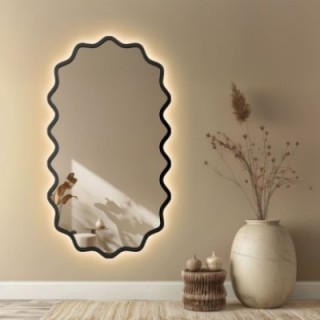 Oglindă ovală cu ramă ondulată din MDF și iluminare interioară - AQUARELLE ELORA LED
