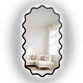 Oglindă ovală cu ramă ondulată din MDF și iluminare interioară - AQUARELLE ELORA LED