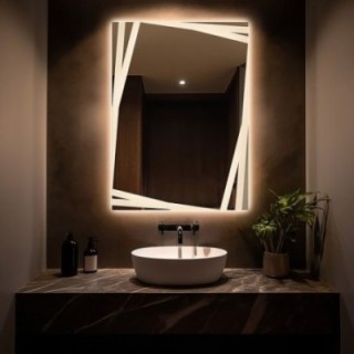 Oglindă rectangulară cu iluminare decorativă sablată – CARDS LED