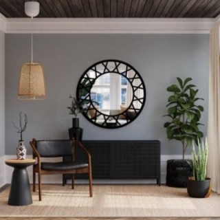 Oglindă decorativă rotundă cu muntins în stil loft - ELENA