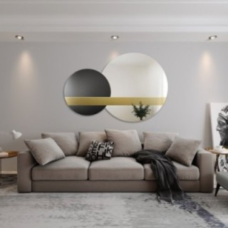 Set de oglinzi decorative panou auriu și lacobel negru - GOLD MOON