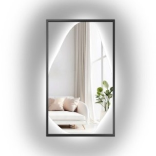 Oglindă organică în cadru MDF negru cu iluminare - HUBERTUS LED