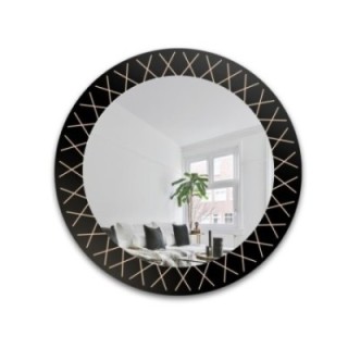 Oglindă rotundă pe Lacobel negru cu model auriu - LINIERO