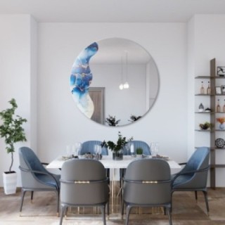 Oglindă neregulată pe marmură albastră rotundă – MARBLE BLUVERO