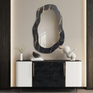 Oglindă neregulată pe marmură negru-auriu – MARBLE NOCTO